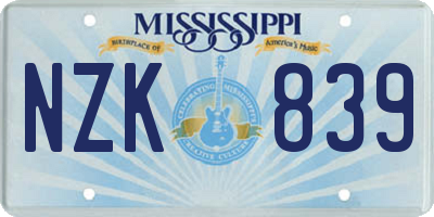 MS license plate NZK839
