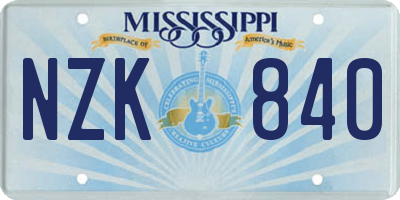 MS license plate NZK840