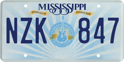 MS license plate NZK847