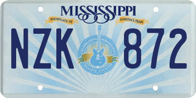 MS license plate NZK872