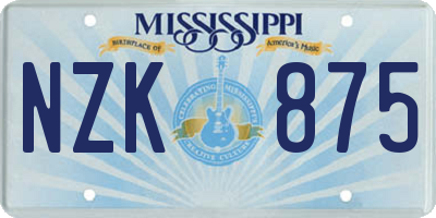 MS license plate NZK875