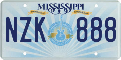 MS license plate NZK888