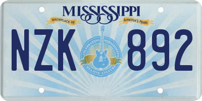 MS license plate NZK892