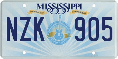 MS license plate NZK905