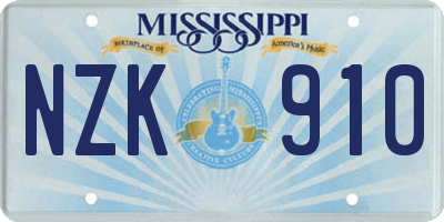 MS license plate NZK910
