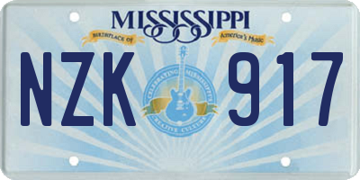MS license plate NZK917
