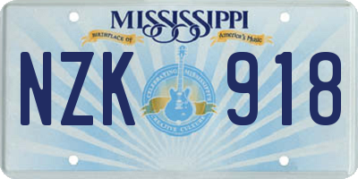 MS license plate NZK918