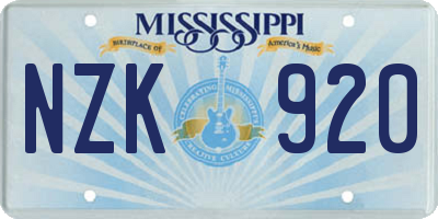 MS license plate NZK920