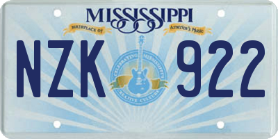 MS license plate NZK922