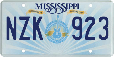 MS license plate NZK923