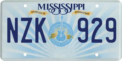 MS license plate NZK929