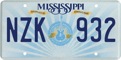 MS license plate NZK932