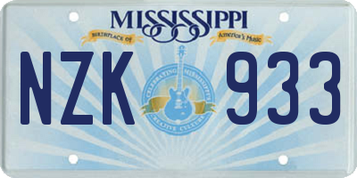 MS license plate NZK933