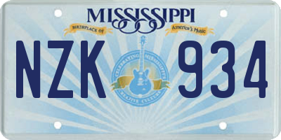 MS license plate NZK934