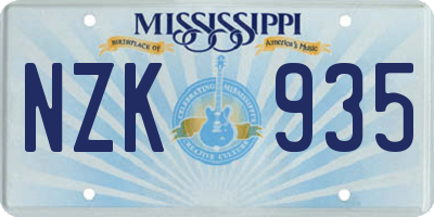 MS license plate NZK935