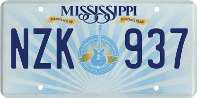 MS license plate NZK937