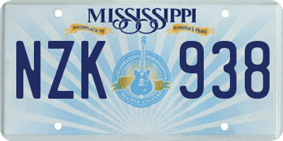 MS license plate NZK938