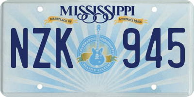 MS license plate NZK945