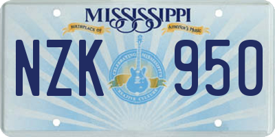 MS license plate NZK950