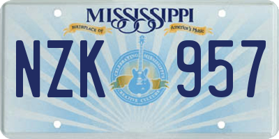 MS license plate NZK957