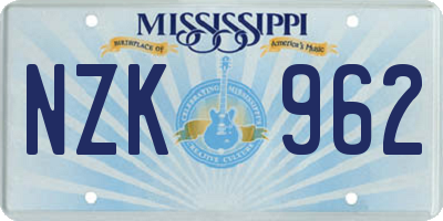 MS license plate NZK962