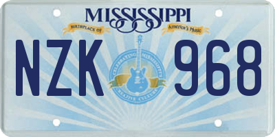 MS license plate NZK968