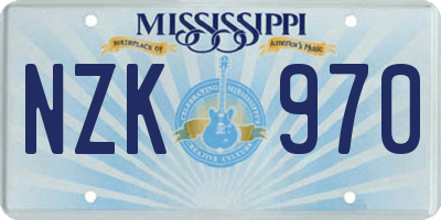 MS license plate NZK970