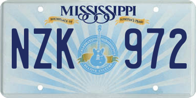 MS license plate NZK972