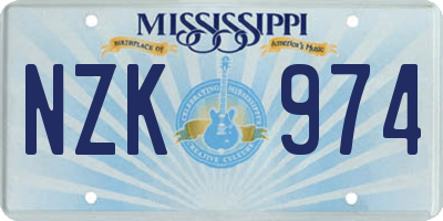 MS license plate NZK974