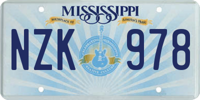 MS license plate NZK978