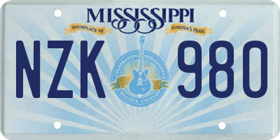 MS license plate NZK980