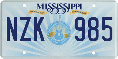 MS license plate NZK985