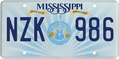 MS license plate NZK986