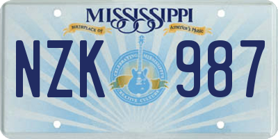 MS license plate NZK987