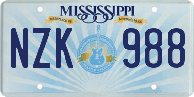 MS license plate NZK988