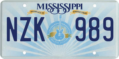 MS license plate NZK989