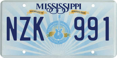 MS license plate NZK991