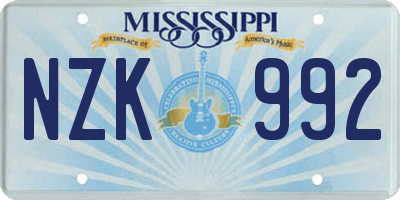 MS license plate NZK992