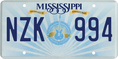 MS license plate NZK994
