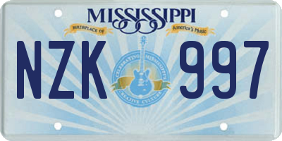 MS license plate NZK997