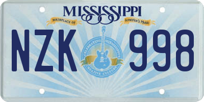 MS license plate NZK998
