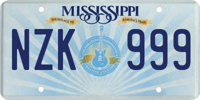 MS license plate NZK999