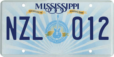 MS license plate NZL012