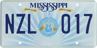 MS license plate NZL017