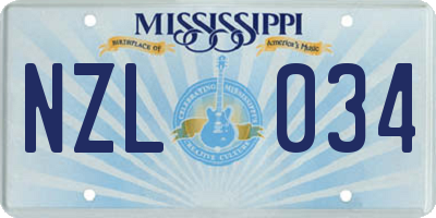MS license plate NZL034
