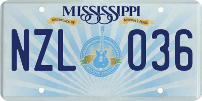 MS license plate NZL036