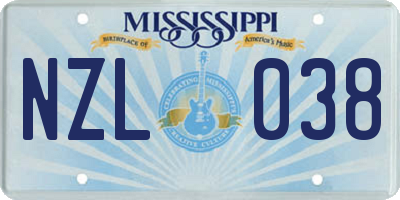 MS license plate NZL038