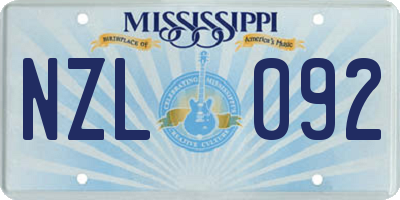 MS license plate NZL092