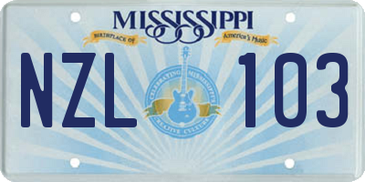 MS license plate NZL103