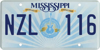 MS license plate NZL116